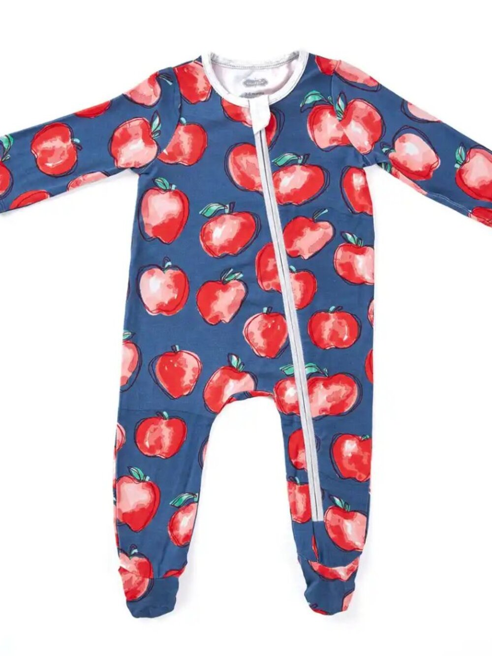 NWT Mud Pie Baby Navy Apple-Print Footed One-Piece